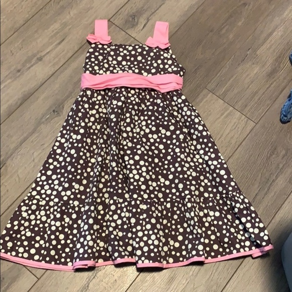 Jona Michelle brown and pink polka dot dress.